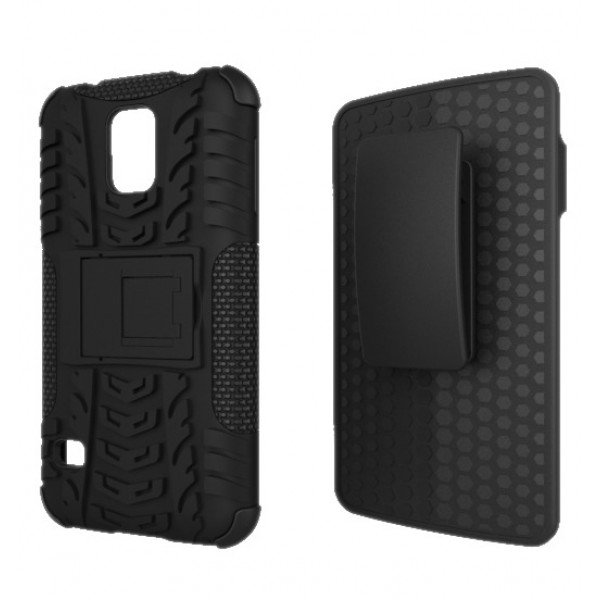 Wholesale Samsung Galaxy S5 Rugged Hybrid Case Stand and Holster Clip (Black)